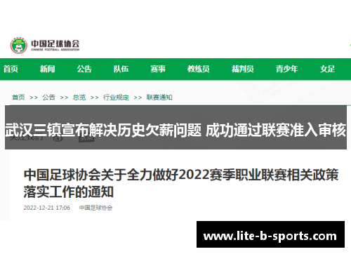 武汉三镇宣布解决历史欠薪问题 成功通过联赛准入审核